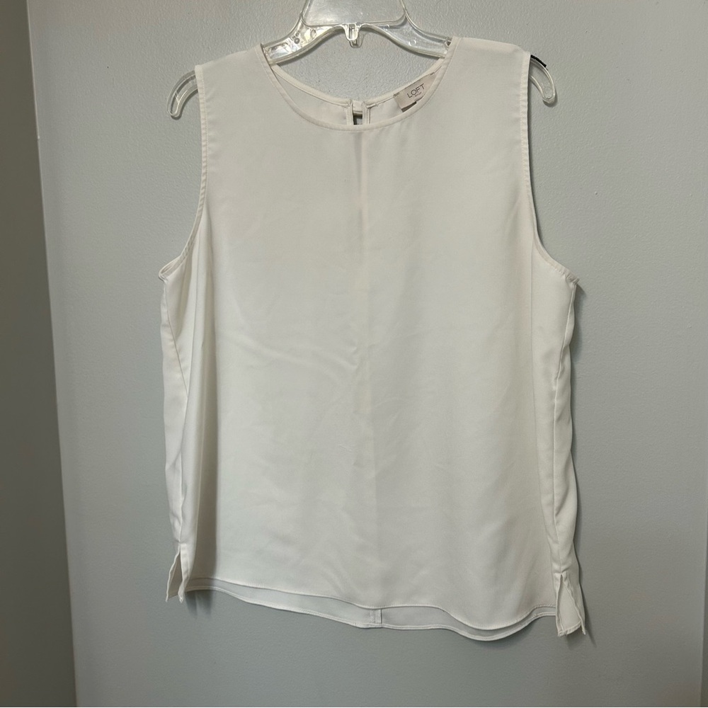Loft Dressy Top Blouse With Bow Accent On Back White Large Casual Work Career